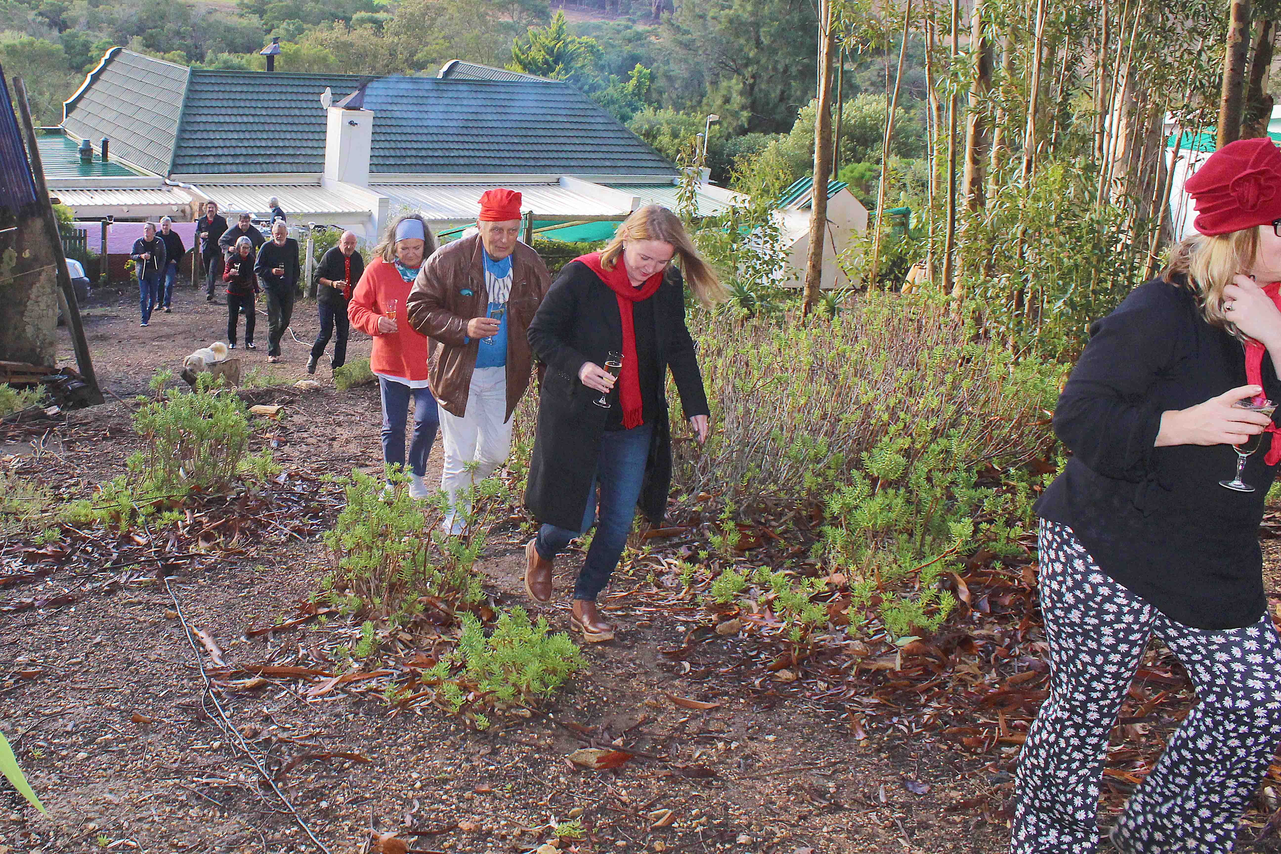 People walking uphill.