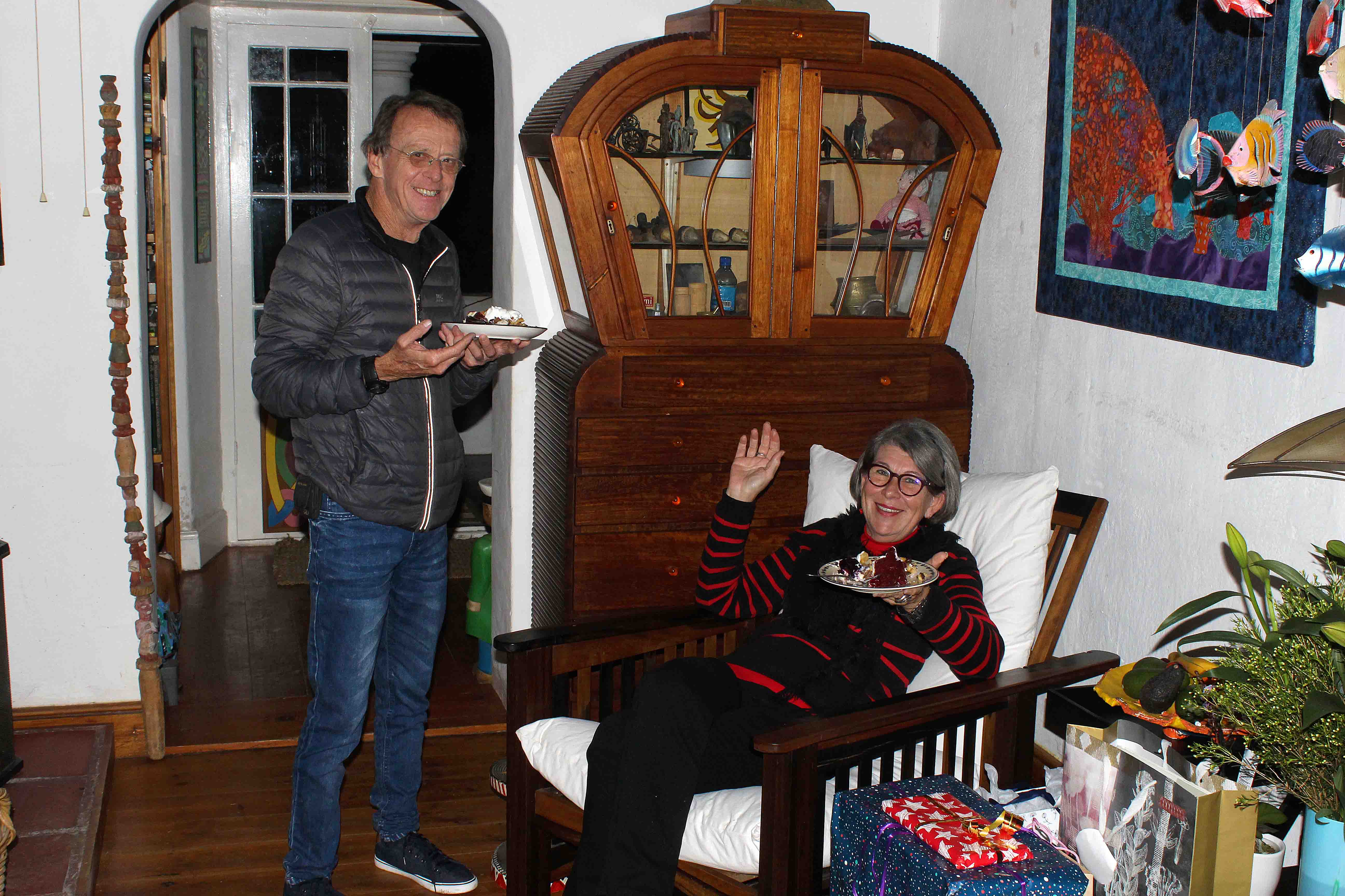 Guests eating food.