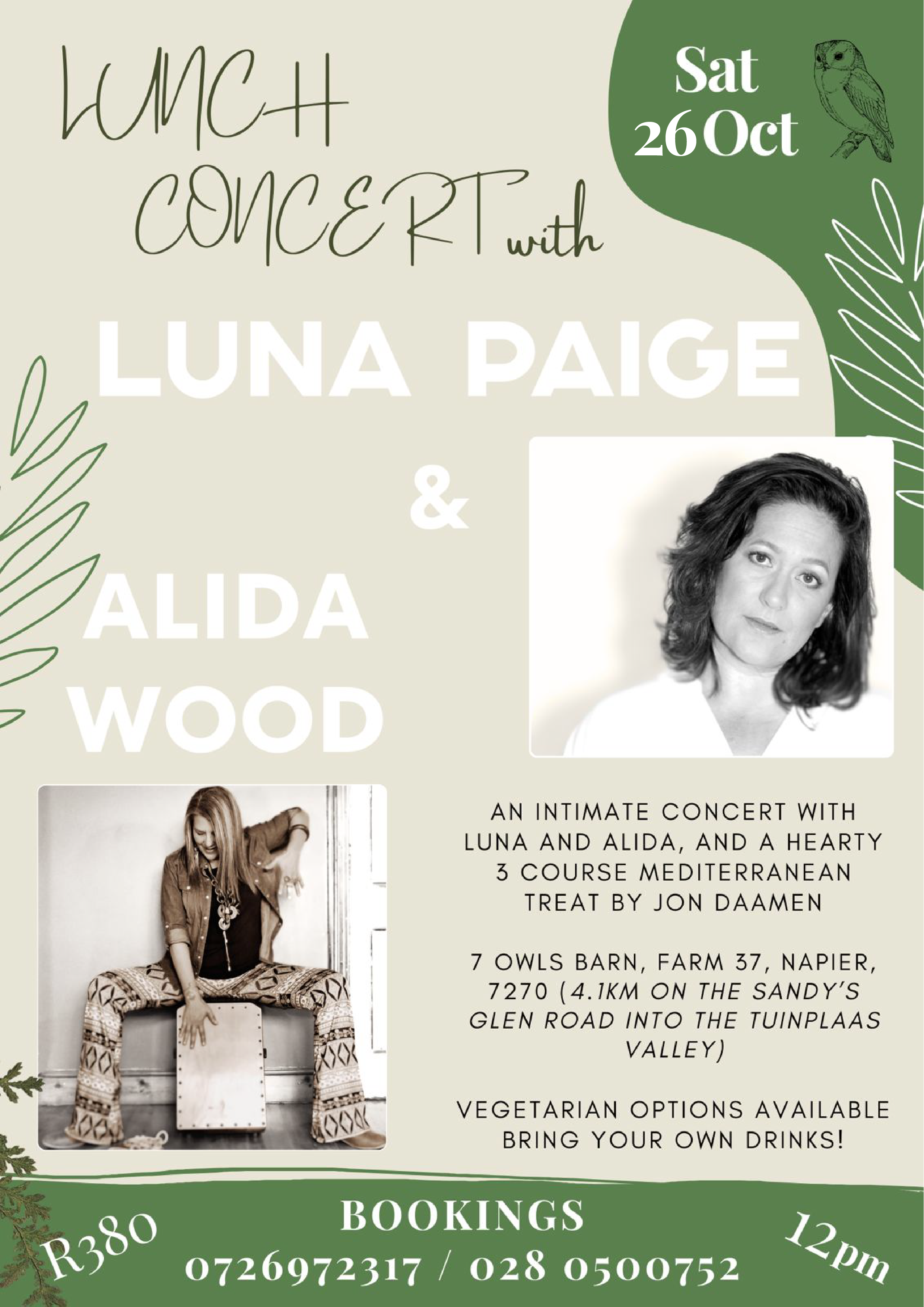 A Poster for the Luna Paige & Alida Wood Lunch Concert.